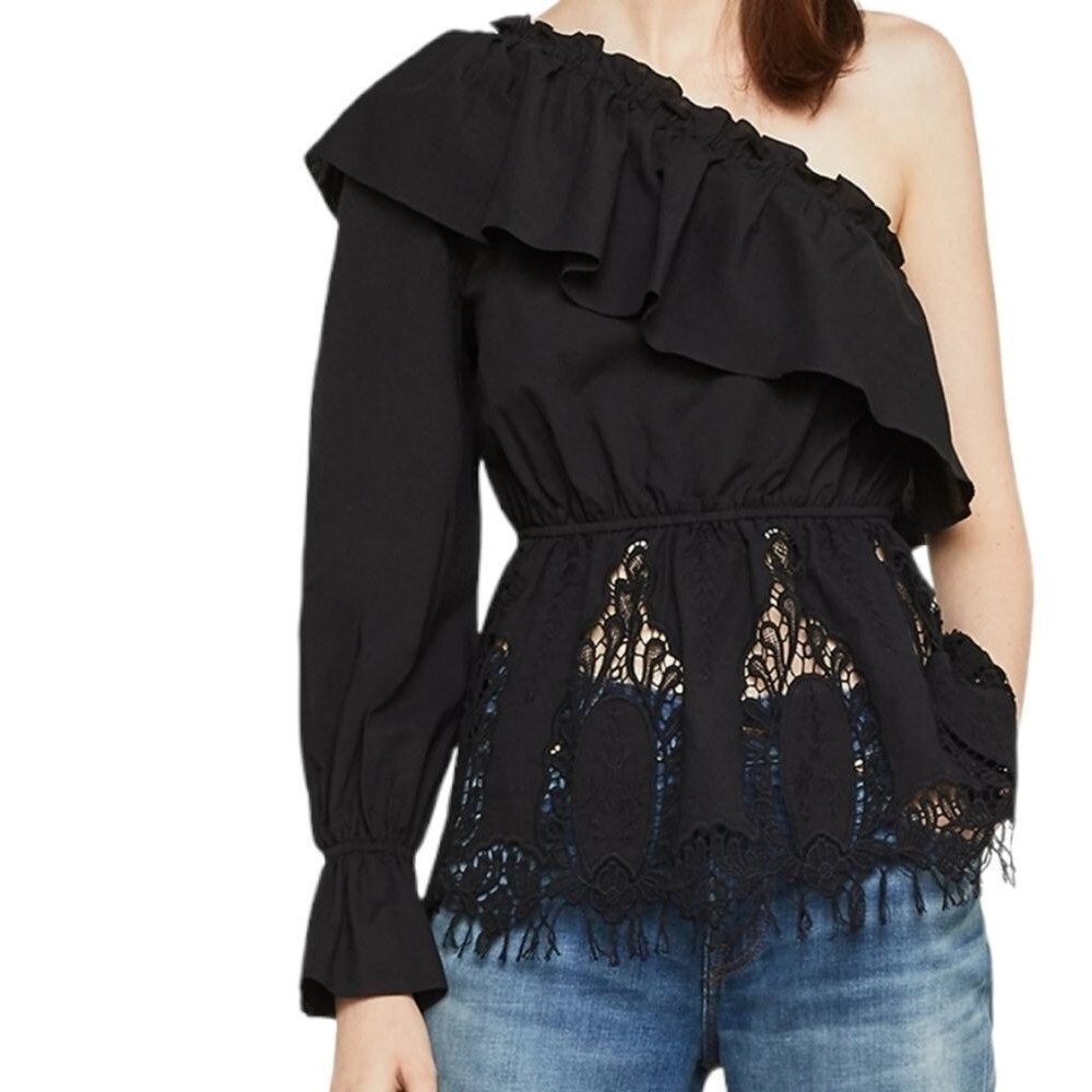 BCBGMAXAZRIA Embroidered 1 shoulder blouse Size XSMALL